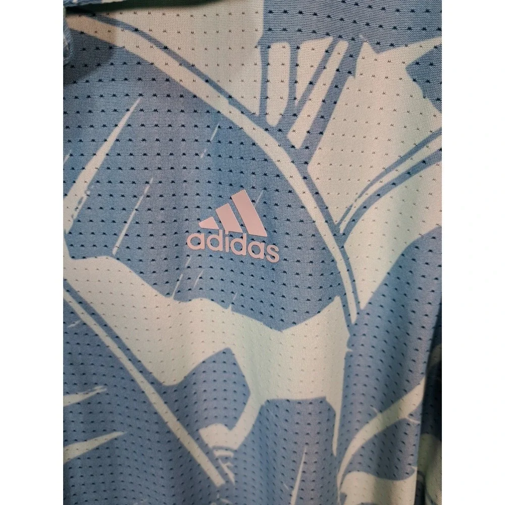 Adidas Golf Mens Blue Tropical Banana Leaf Print Performance‎ Polo Shirt Size M